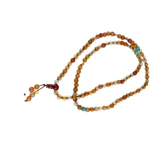 Handcrafted Agate & Faux Turquoise Beaded Mala Necklace - Yoga Meditation Prayer - Picture 4 of 9